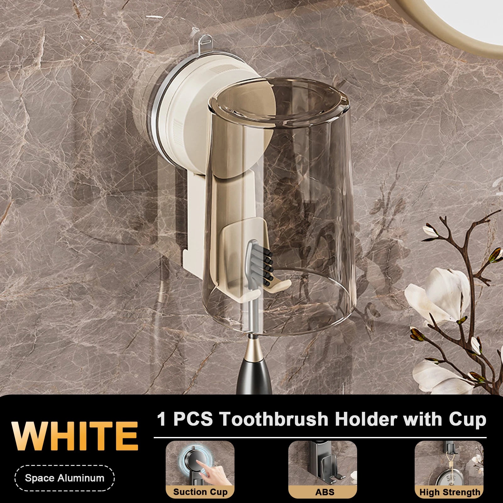 Vacuum suction cup toothbrush Storage Rack Non-punching Wall-mounted Toothbrush Holder Dustproof Space Saving Mouthwash Cup Set