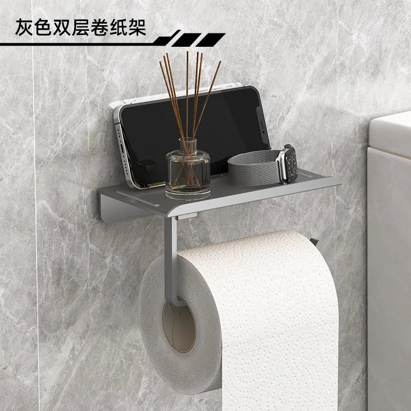No Punching Toilet Paper Roll Holder Self Adhesive in Bathroom Tissue Paper Holder Plastic Easy Installation Paper Roll Holder