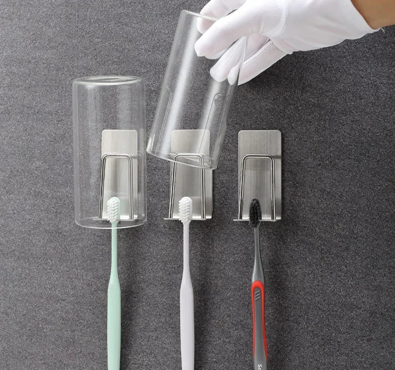 1/2 pcs Stainless Steel Toothbrush Holder Shaver Cup Wall Mount Toothbrush Storage Rack Bathroom Accessories Set