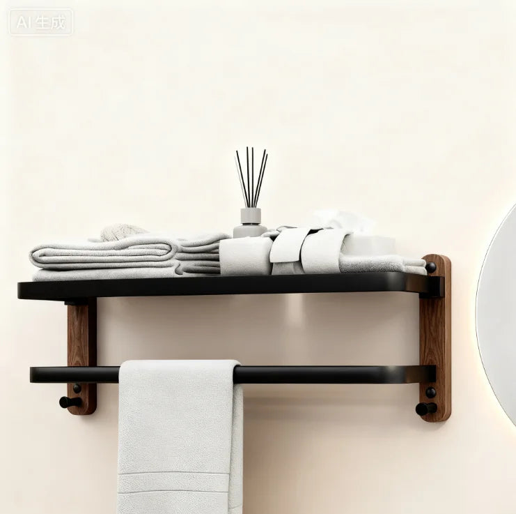 Walnut bathroom towel rack, high-end bath towel storage rack, bathroom shelf, bathroom pendant