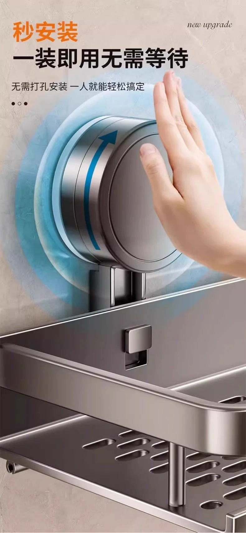 YM Wall Mounted Bathroom Suction Cup Shelf Multi-Purpose Rack Towel Holder for Washbasin Kitchen Storage Organizer