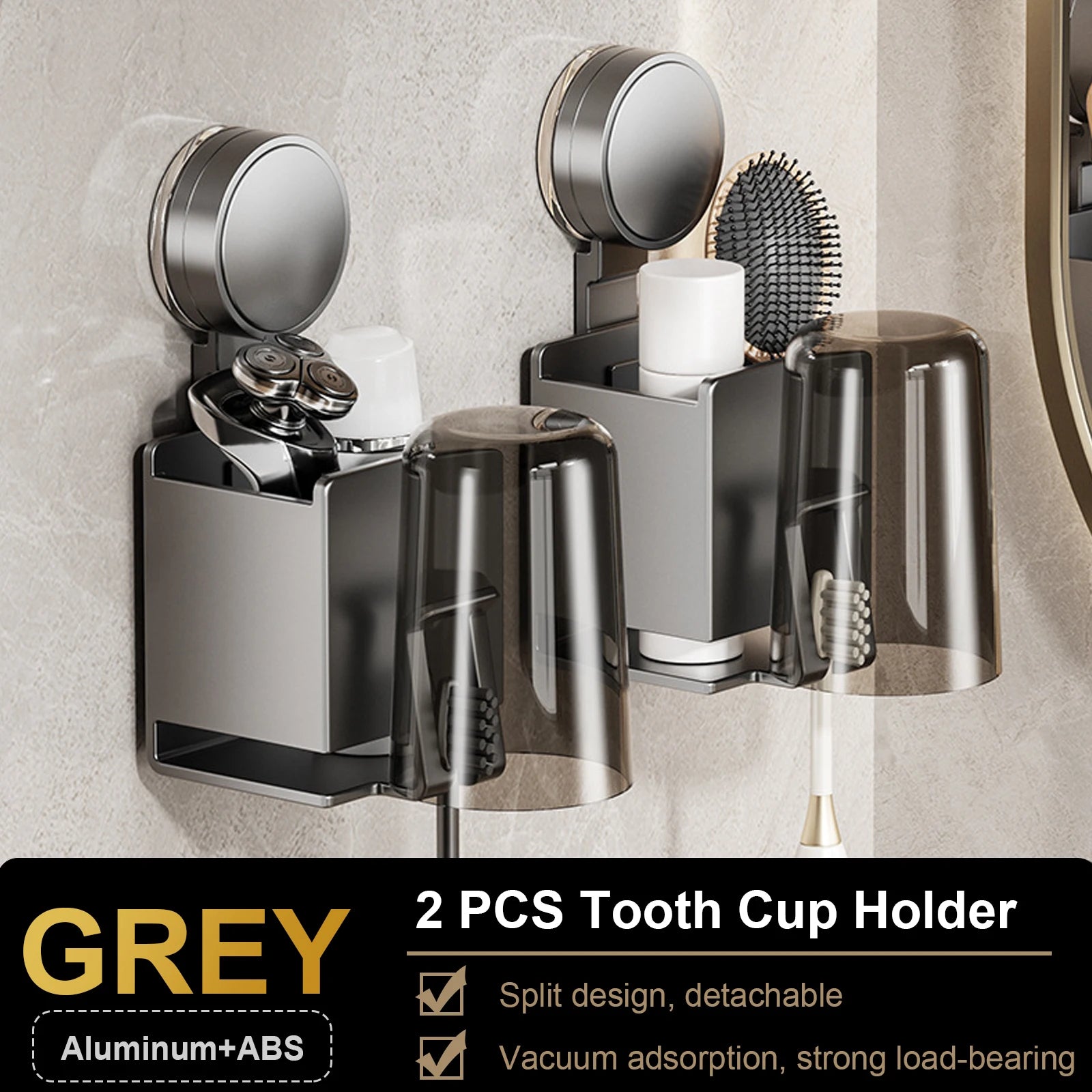 Suction Cup Toothbrush Holder With Squeezer Perforation-free Bathroom Shelf Mouthwash Cup Toothbrush Holder
