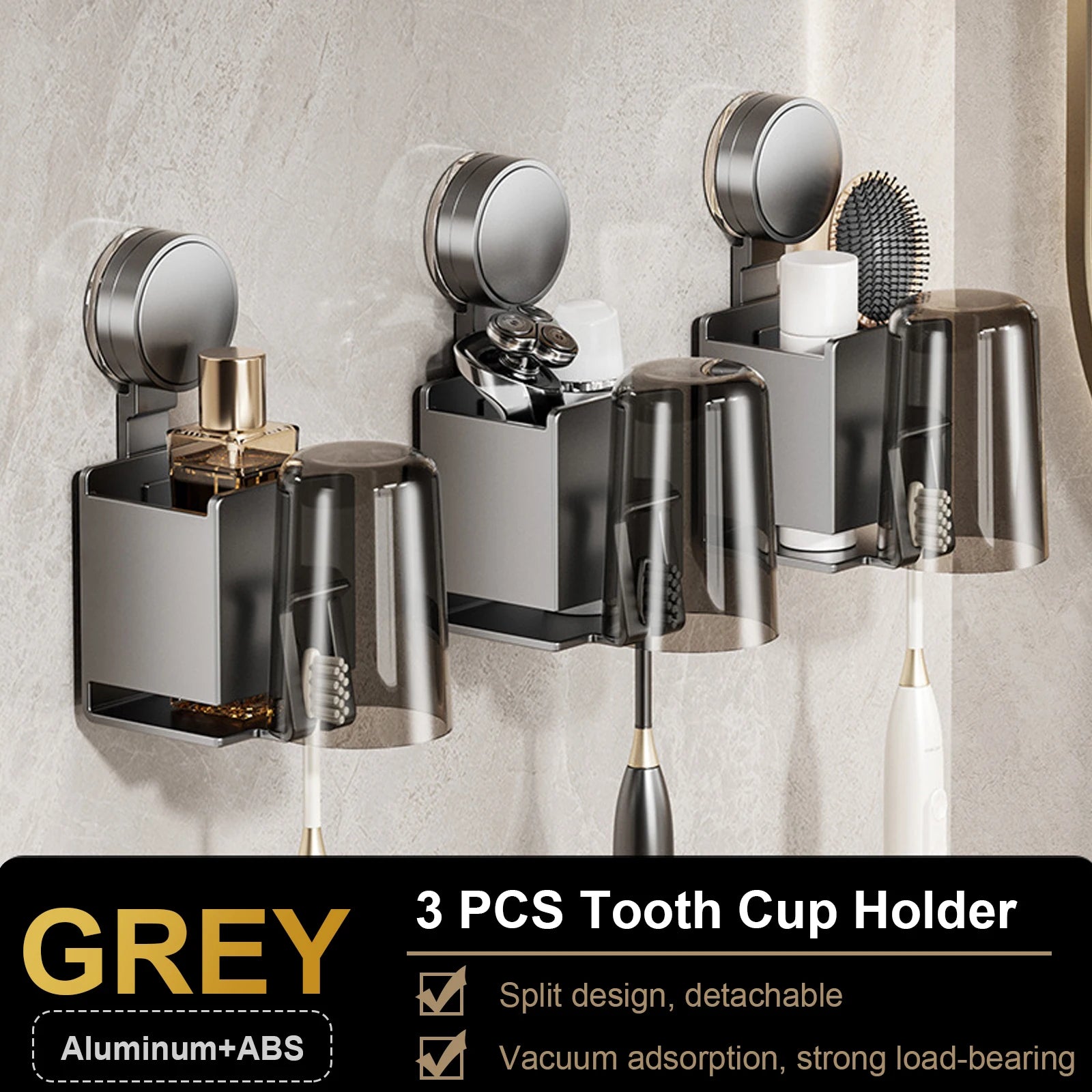 Suction Cup Toothbrush Holder With Squeezer Perforation-free Bathroom Shelf Mouthwash Cup Toothbrush Holder
