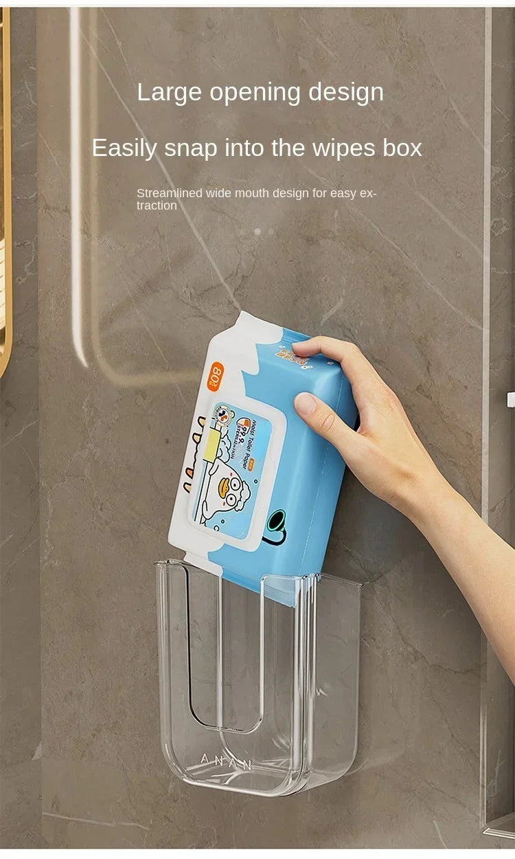 Wall-Mounted Wet Tissue Storage Box Self-Adhesive Plastic Holder with Large Opening for Bathroom Tissue Storage Box Organizer