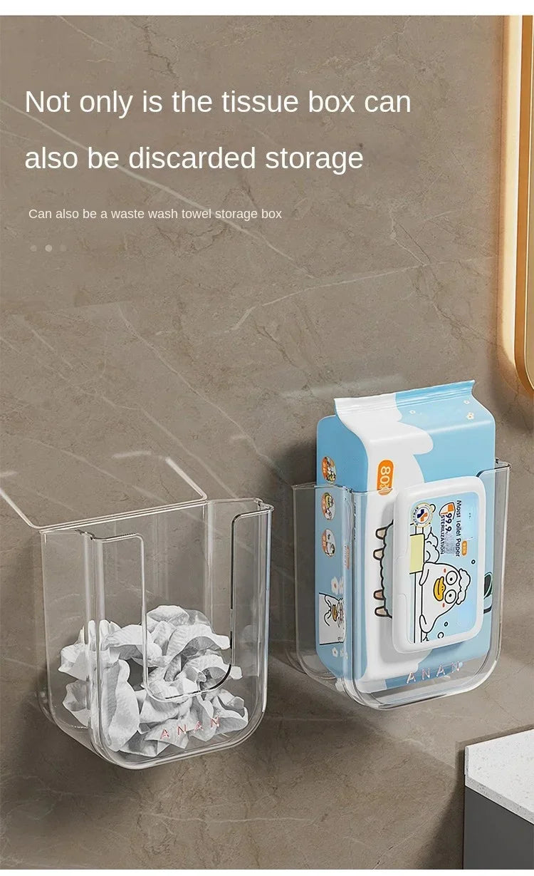 Wall-Mounted Wet Tissue Storage Box Self-Adhesive Plastic Holder with Large Opening for Bathroom Tissue Storage Box Organizer