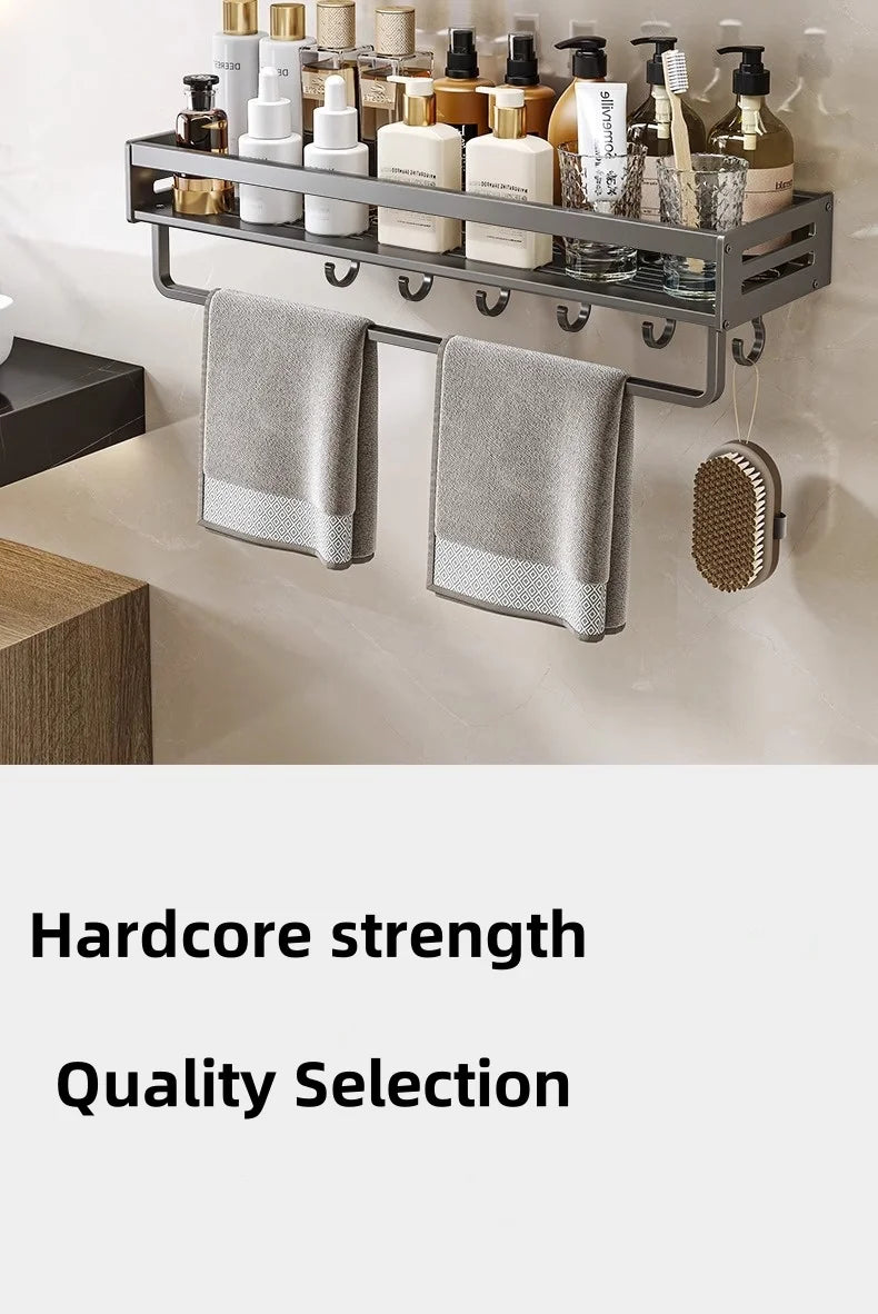 Shower Corner Shelf Without Drilling Aluminum Bathroom Shelf With Towel Bar Shampoo Holder Toilet Rack Bathroom Accessories