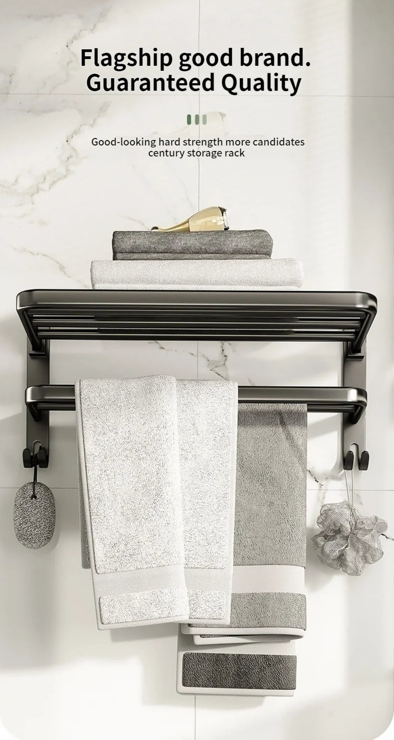 Black Bathroom Wall-Mounted Towel Rack Without Drilling Bathroom Storage Rack Towel Bar Hardware Hanging Pieces