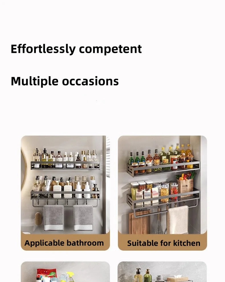 Shower Corner Shelf Without Drilling Aluminum Bathroom Shelf With Towel Bar Shampoo Holder Toilet Rack Bathroom Accessories