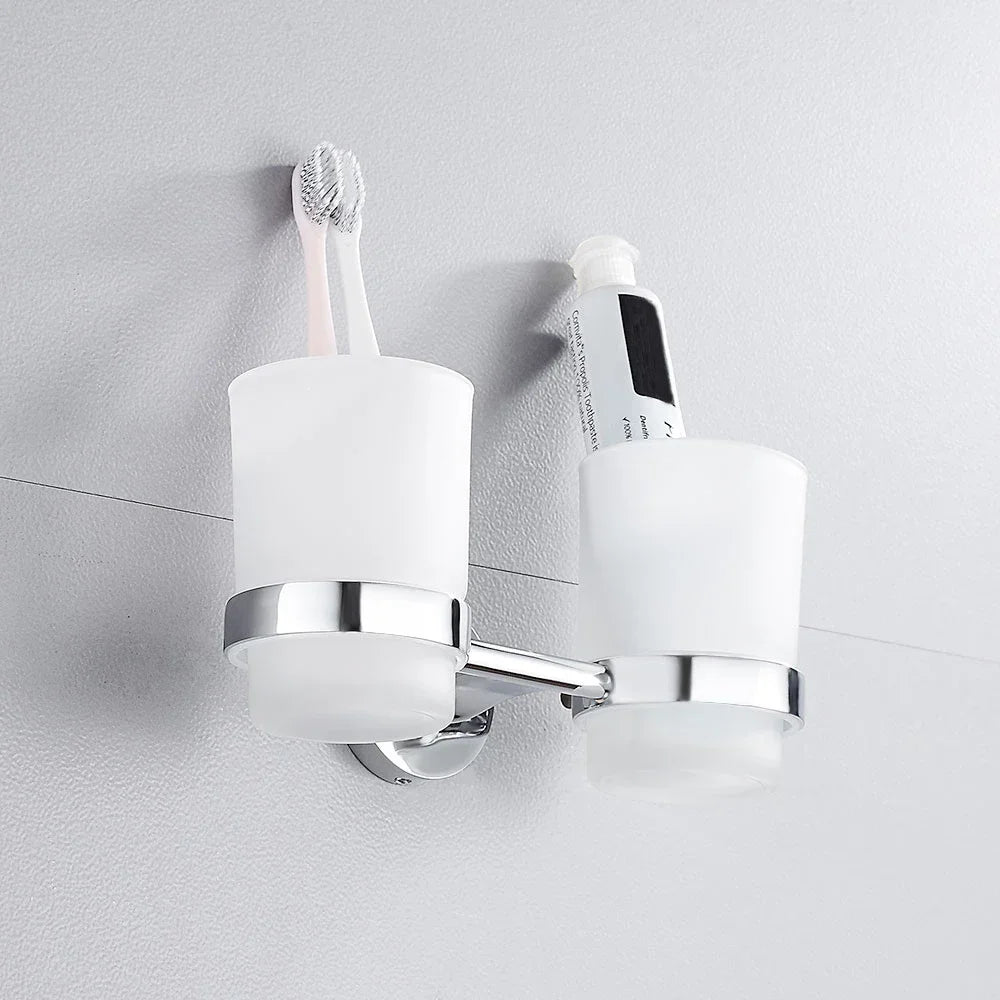 Toothbrushing Cup Bathroom Supplies Double Tumbler Cup Holder  Toothbrush Holder Wall Mount Cup Strong Anti-Fall Bath Accessori
