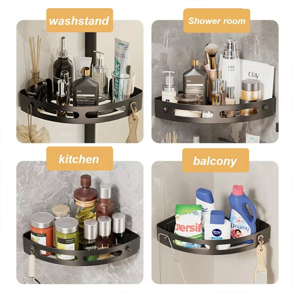 3PCS Bathroom Corner Shelf with Plastic Hook Towel Bar No Drill Space Shower Shampoo Holder Storage Rack Bathroom Organizer