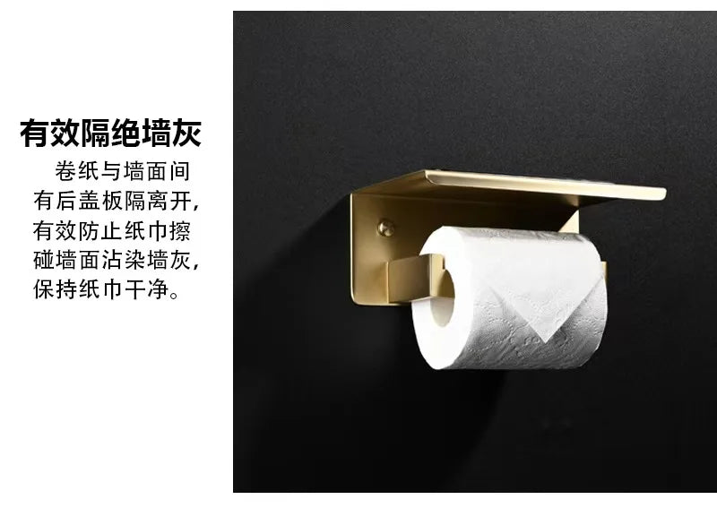 Stainless Steel Toilet Paper Holder Wall Mount with Shelf Tissue Paper Roll Holder Drilling Design Bathroom Storage Organizer