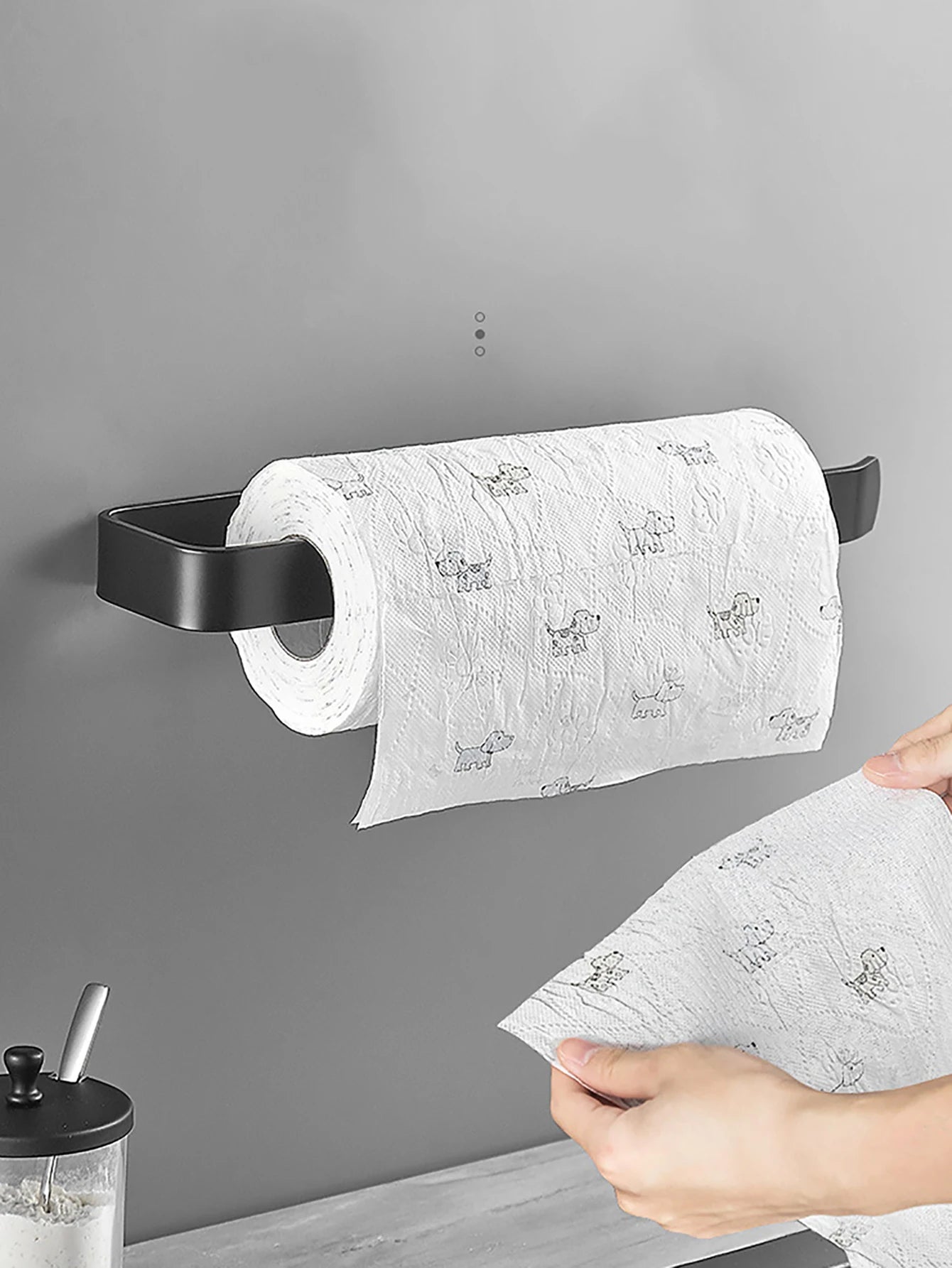 Acrylic Toilet Paper Holder Tissue Rack Wall Mounted Bathroom Kitchen Roll Holder Paper Tissue Rack Hook Modern Black Hanger