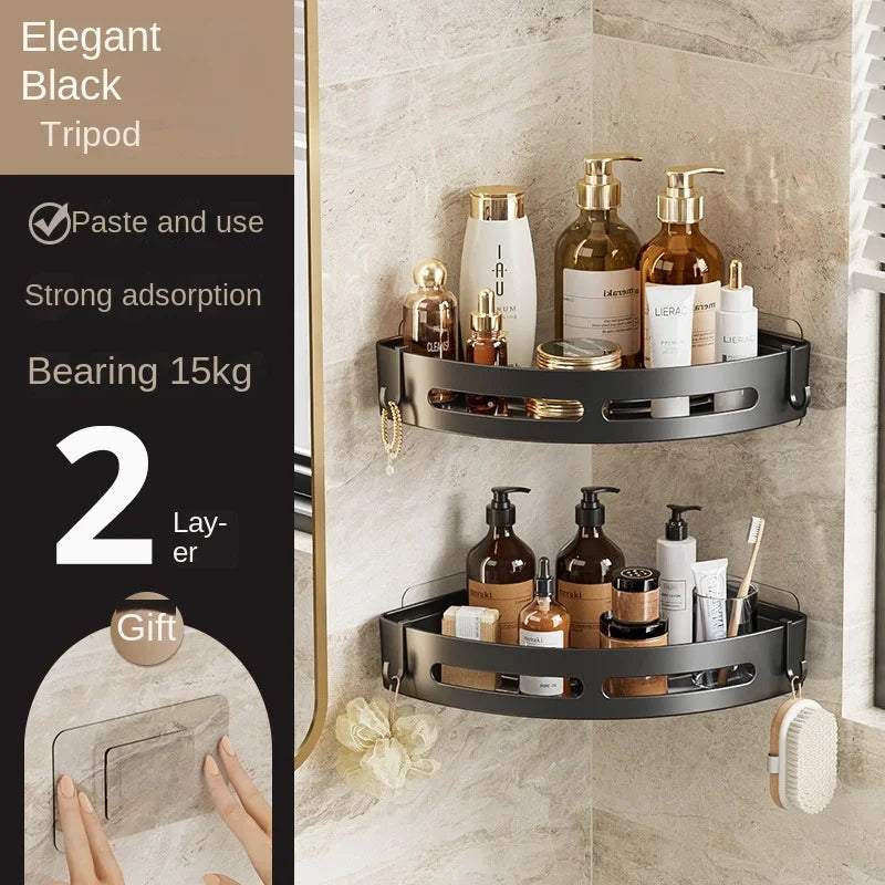 1/2/3pcs Plastic Bathroom Storage Rack Shampoo Holder Adhensive Shower Caddy Shelves Storage No Drill Shelf Corner Towel Shelves