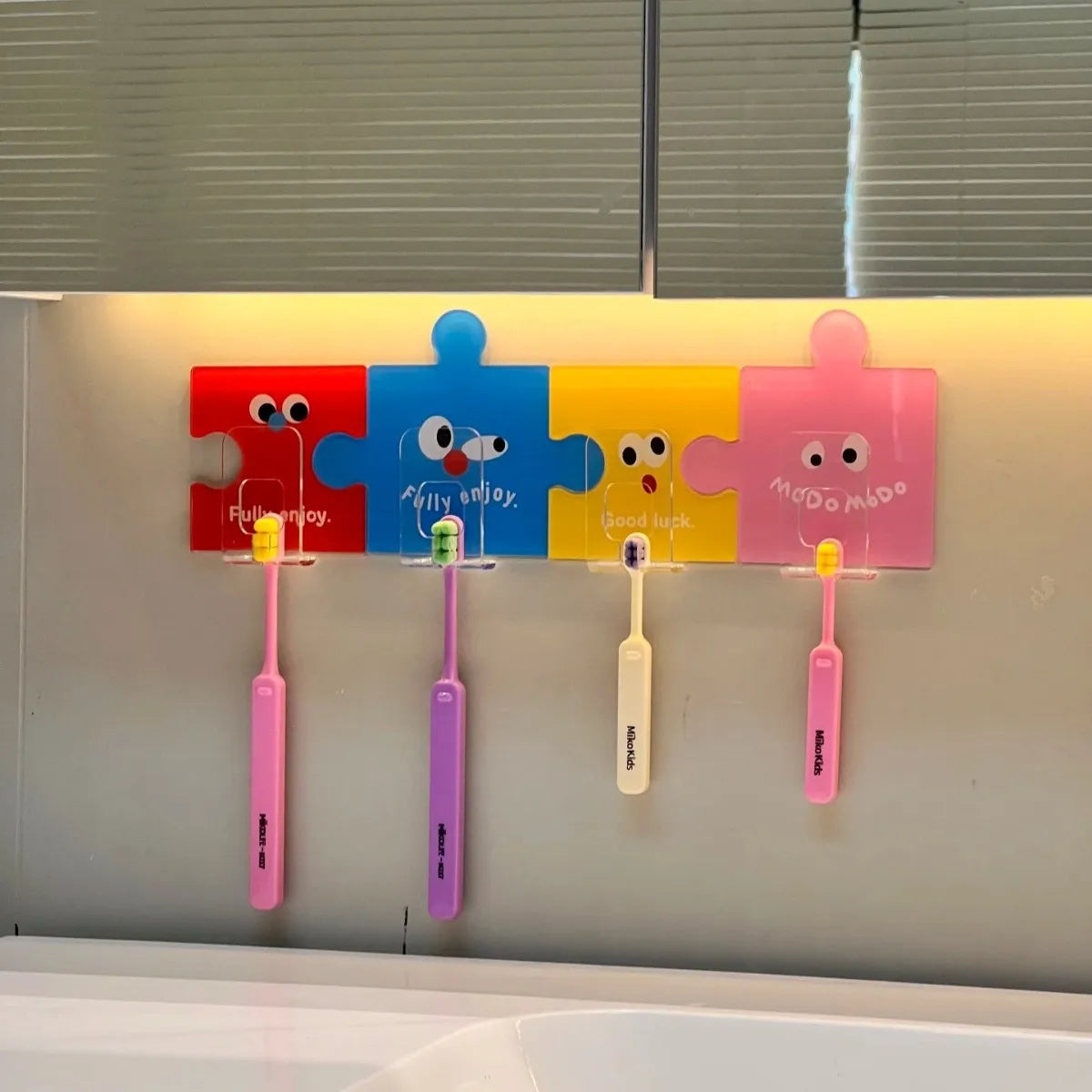 Wall Mounted Toothbrush Holder with Cups – No-Drill Family Set for 4 | Bathroom Storage Rack for Electric Toothbrushes