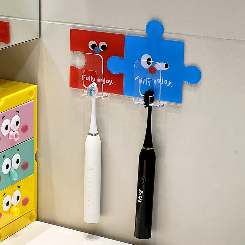 Wall Mounted Toothbrush Holder with Cups – No-Drill Family Set for 4 | Bathroom Storage Rack for Electric Toothbrushes