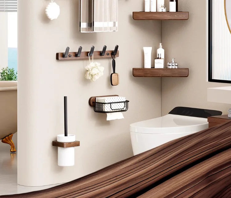 Walnut bathroom towel rack, high-end bath towel storage rack, bathroom shelf, bathroom pendant