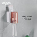 ECOCO Toothbrush Holder and Cup Set Wall Mount Bathroom Accessory Punch Free Mouthwash Holder for Single Home School Student