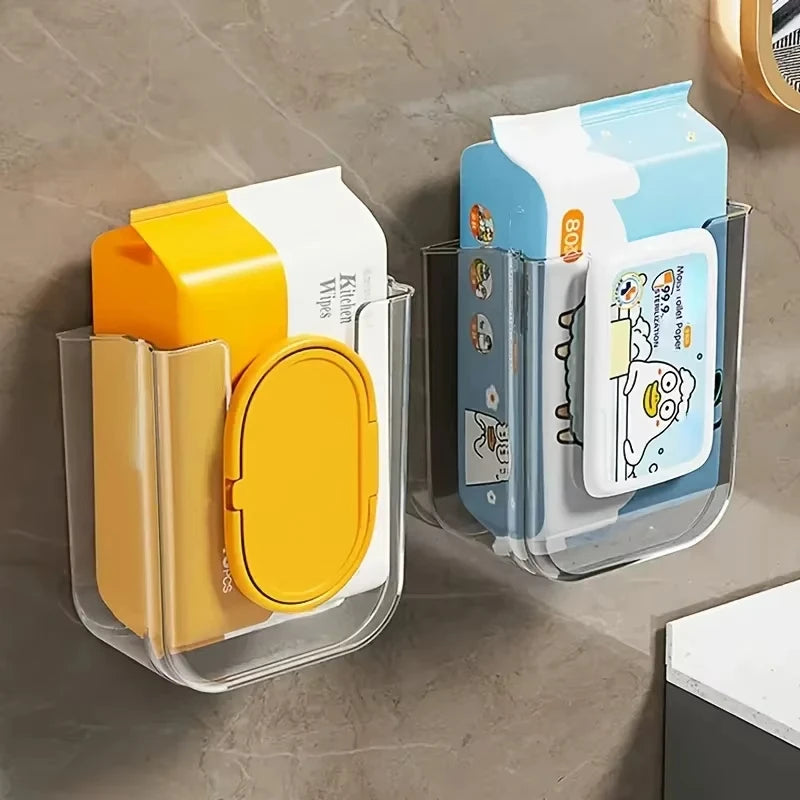 Wall-Mounted Wet Tissue Storage Box Self-Adhesive Plastic Holder with Large Opening for Bathroom Tissue Storage Box Organizer