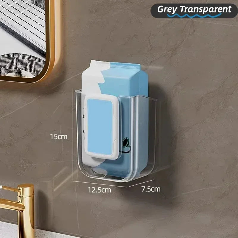 Wall-Mounted Wet Tissue Storage Box Self-Adhesive Plastic Holder with Large Opening for Bathroom Tissue Storage Box Organizer