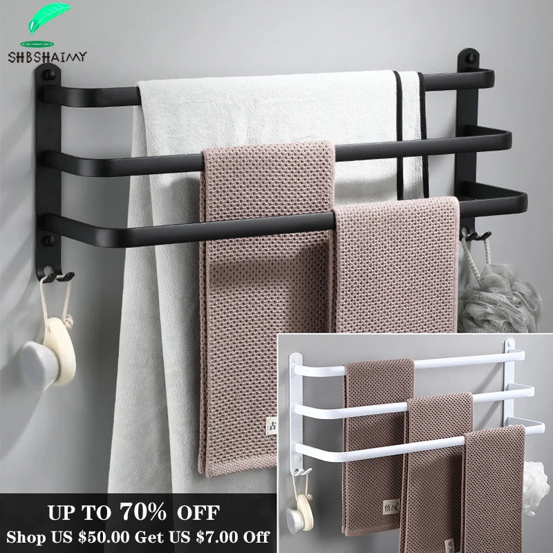 SHBSHAIMY Space Aluminum Towel Hanger Wall Mounted Towel Rack Bathroom Fashion White Towel Bar Rail Matte White Towel Holder