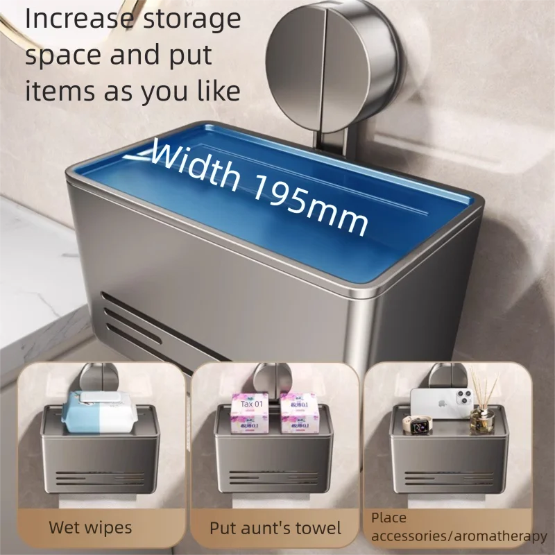 YM Suction Cup Toilet Paper Holder with Drawer, Wall Mounted Tissue & Towel Storage Box for Bathroom Living Room