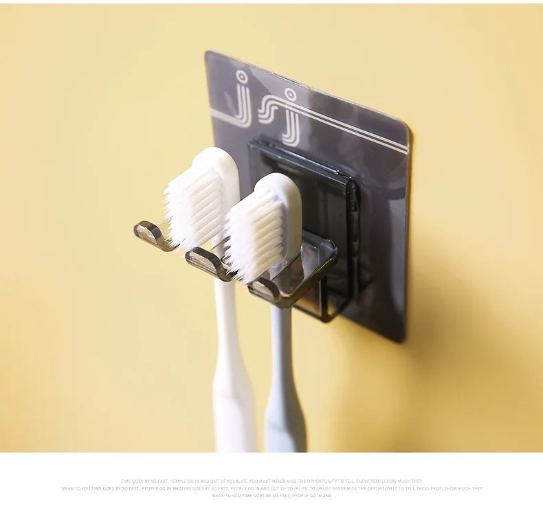 2pcs Toilet Punch-free Shelf Wall-mounted Toothbrush Cup Holder Simple Mouthwash Cup Holder Black Toothbrush Holder