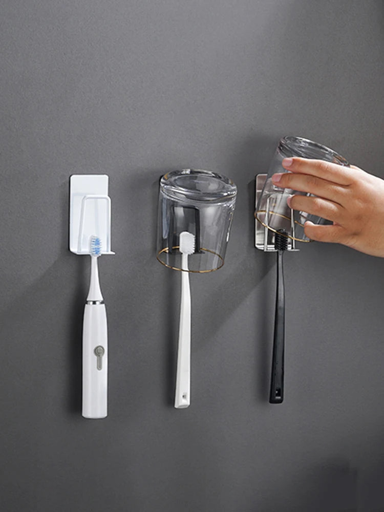 1 Piece Stainless Steel Toothbrush Wash Cup Holder, Home Perforation-Free, Wall-Mounted, Bathroom Shelf Storage Rack