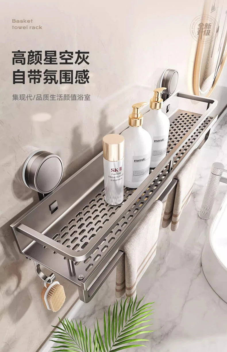 YM Wall Mounted Bathroom Suction Cup Shelf Multi-Purpose Rack Towel Holder for Washbasin Kitchen Storage Organizer
