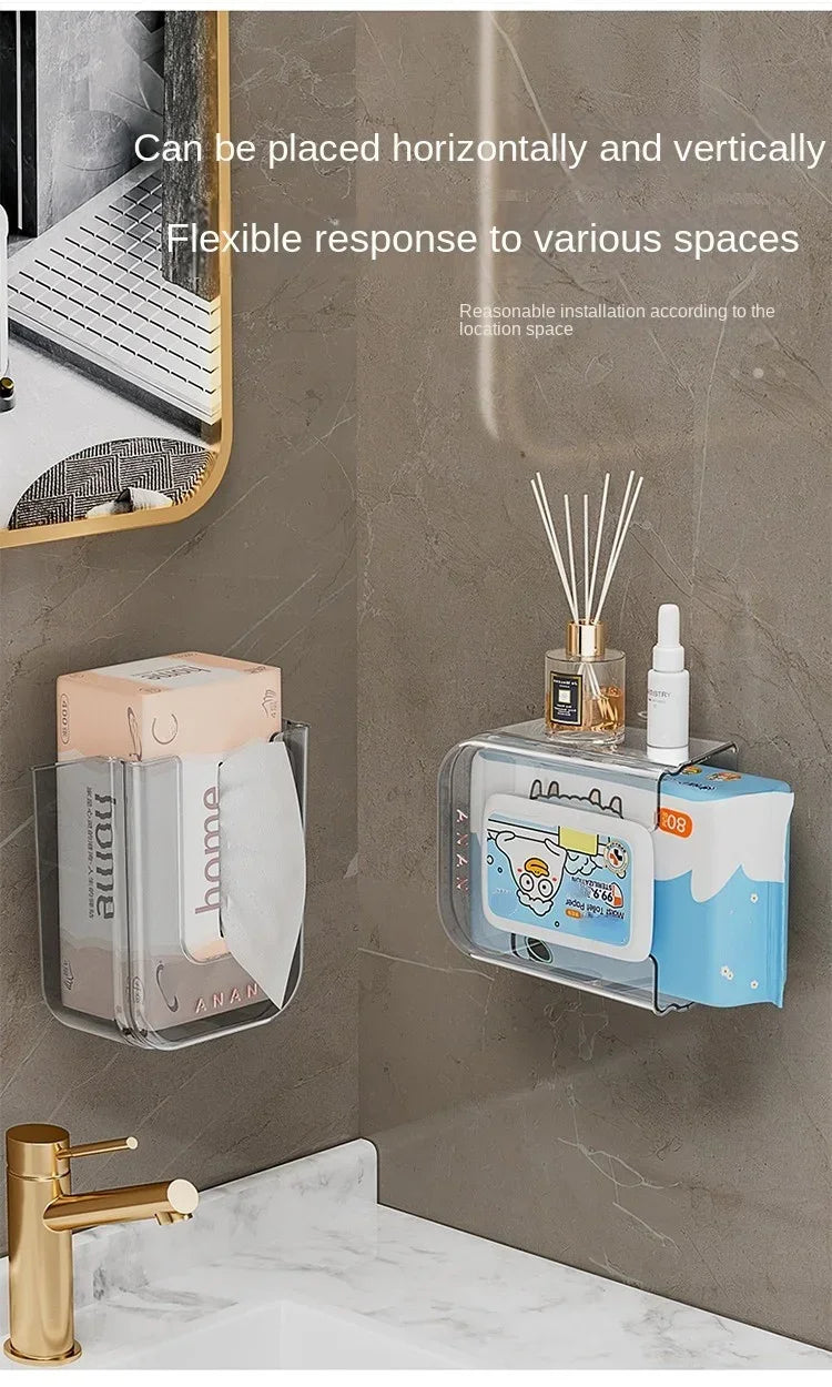 Wall-Mounted Wet Tissue Storage Box Self-Adhesive Plastic Holder with Large Opening for Bathroom Tissue Storage Box Organizer