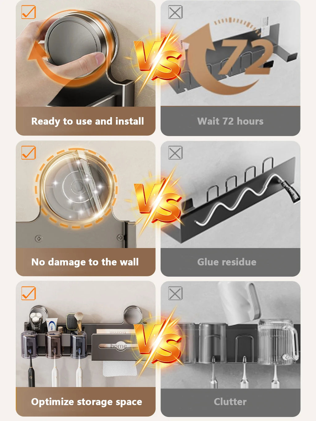 Suction Cup Toothbrush Holder With Paper Towel Holder Bathroom Shelf Mouthwash Cup Toothbrush Holder