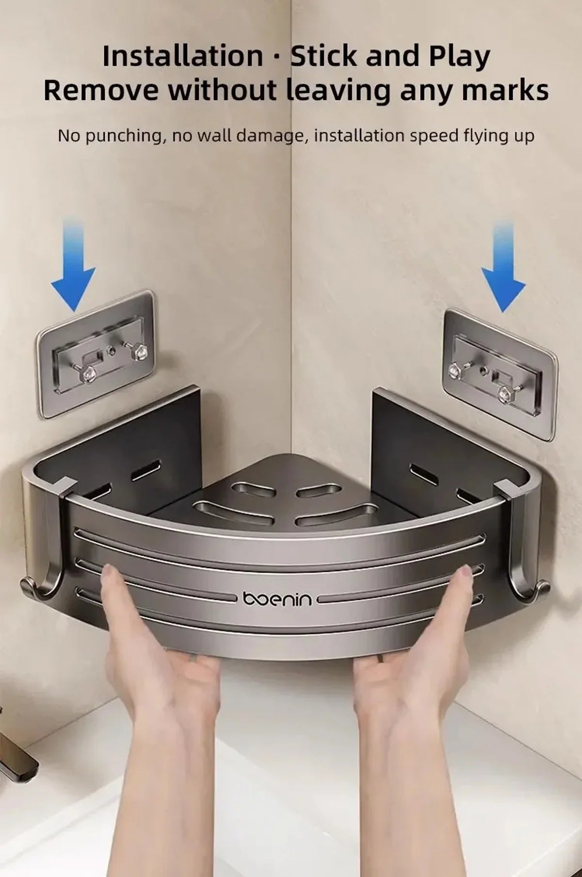 1-2PCS Shower Corner Shelf with Hook Towel Bar No Drill Space Aluminum Shower Storage Rack Bathroom Organizer