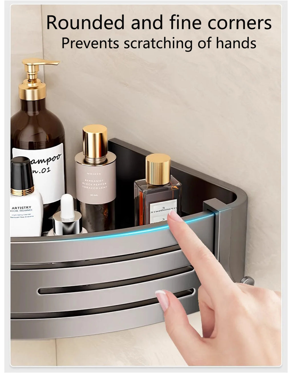 1-2PCS Shower Corner Shelf with Hook Towel Bar No Drill Space Aluminum Shower Storage Rack Bathroom Organizer