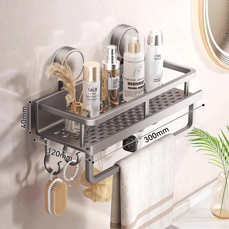 YM Wall Mounted Bathroom Suction Cup Shelf Multi-Purpose Rack Towel Holder for Washbasin Kitchen Storage Organizer