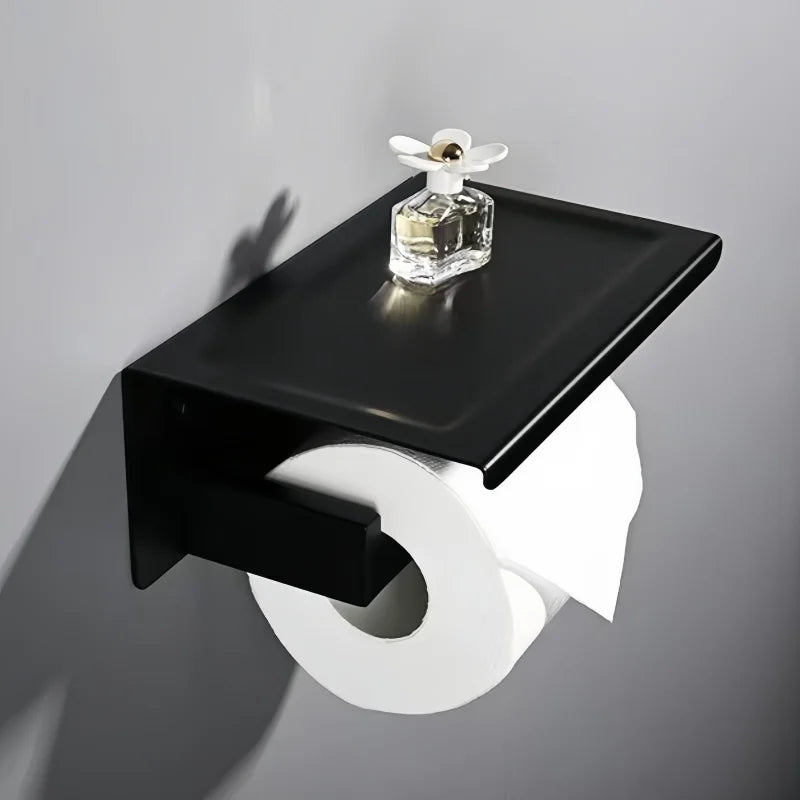 Stainless Steel Toilet Paper Holder Wall Mount with Shelf Tissue Paper Roll Holder Drilling Design Bathroom Storage Organizer