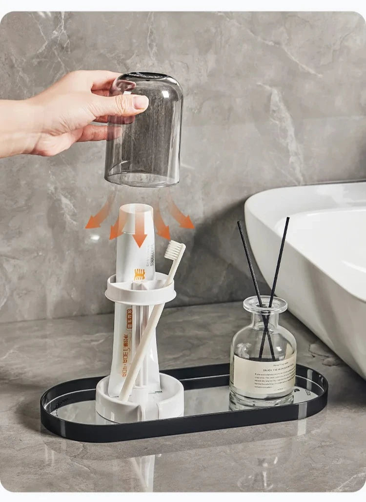 Hygienic Toothbrush Organizer with Protective Lid Ventilated Plastic Bathroom Cup Holder Multifunctional Countertop Storage