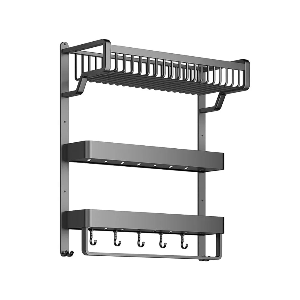 【Breeins】2/3-Tier Bathroom Wall Shelf with Towel Bar and Hooks Organizer Storage Rack