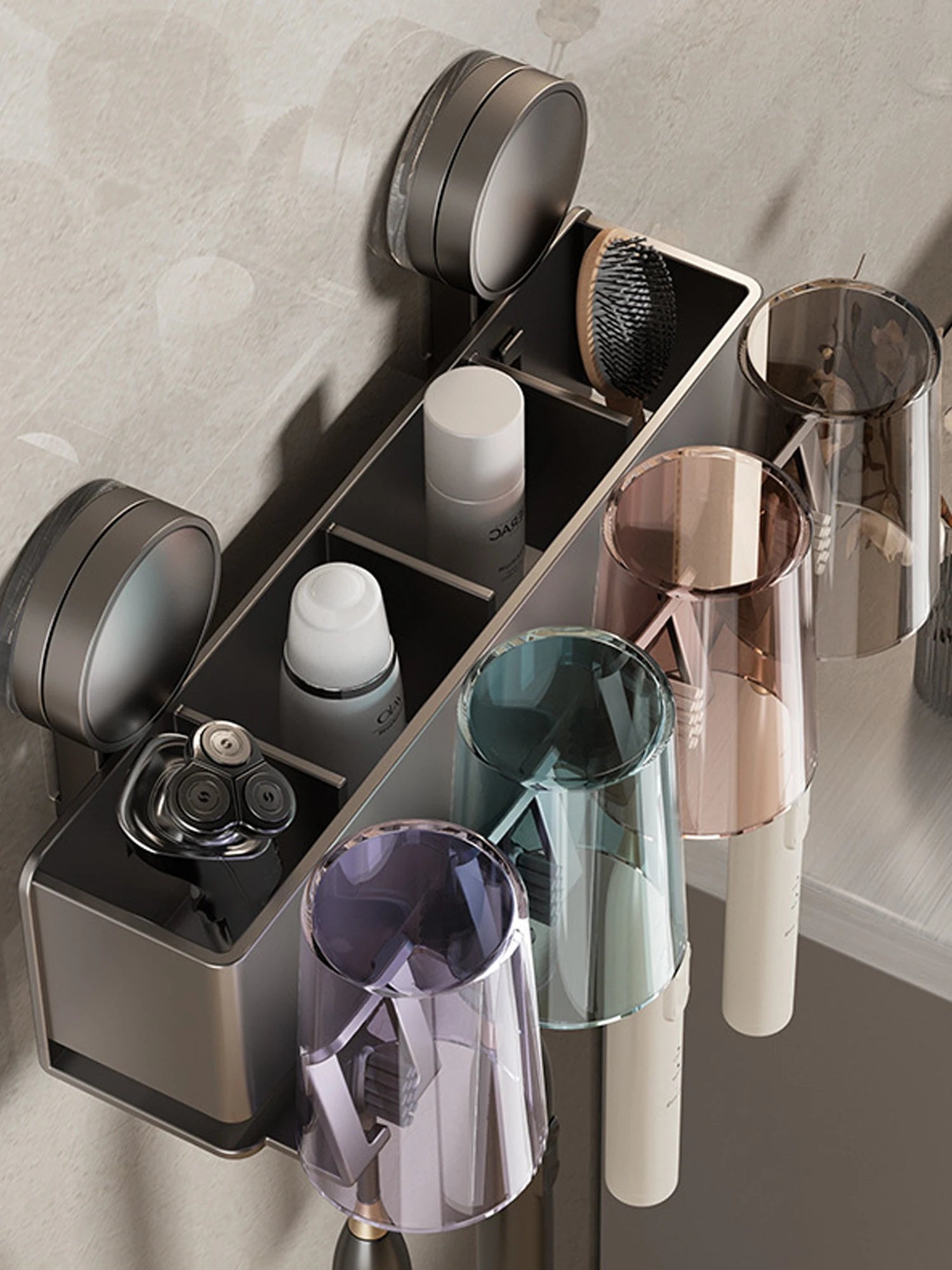 Suction cup Multifunctional Toothbrush Rack and Mug Holder Wall Mounted Toothpaste and Mouthwash Storage with tooth cup