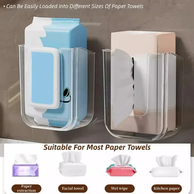Wall-Mounted Wet Tissue Storage Box Self-Adhesive Plastic Holder with Large Opening for Bathroom Tissue Storage Box Organizer