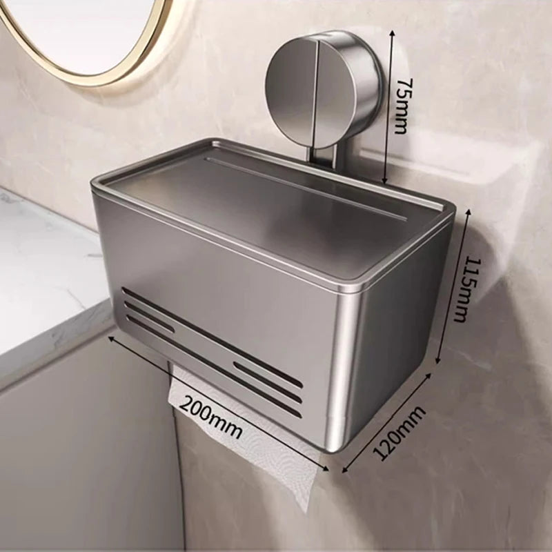 YM Suction Cup Toilet Paper Holder with Drawer, Wall Mounted Tissue & Towel Storage Box for Bathroom Living Room