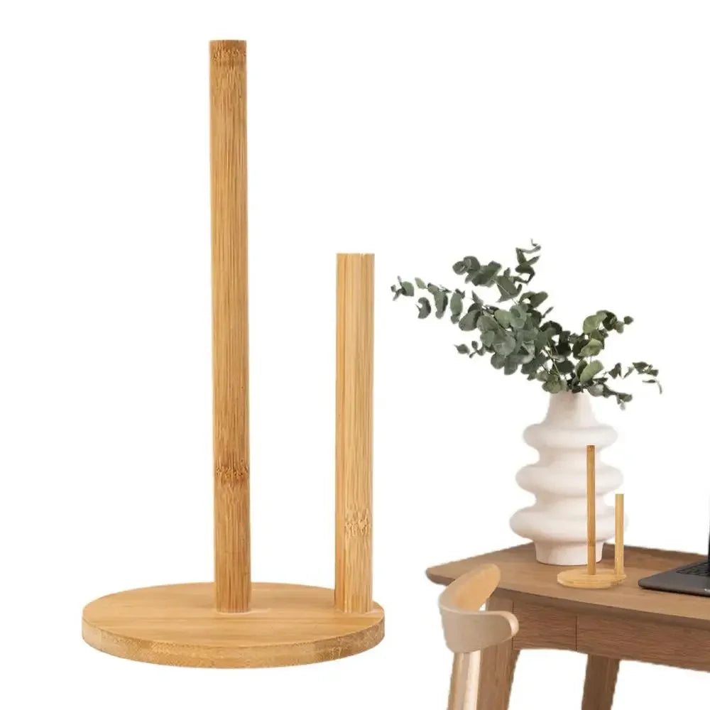 Wood Paper Towel Holder Durable Anti-Skid Tissue Vertical Stand Rack Hook For Kitchens Bathrooms Living Rooms Restaurant