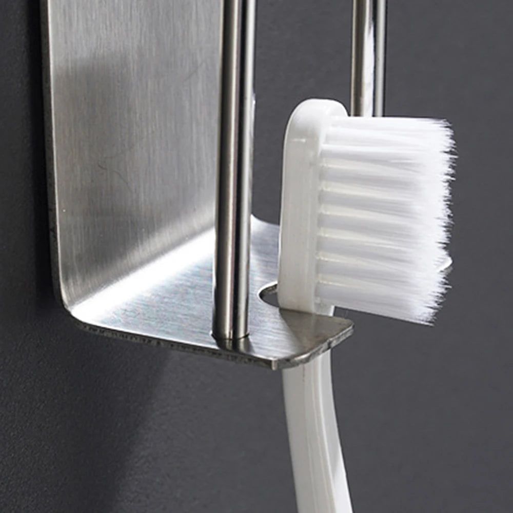 1 Piece Stainless Steel Toothbrush Wash Cup Holder, Home Perforation-Free, Wall-Mounted, Bathroom Shelf Storage Rack