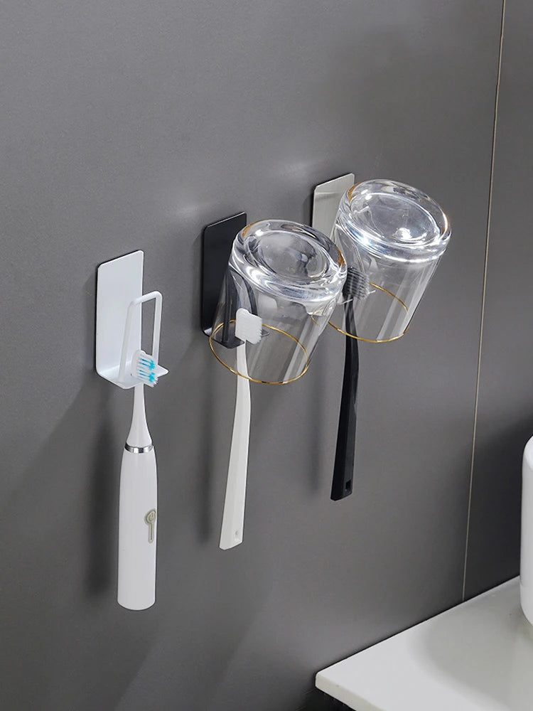 1 Piece Stainless Steel Toothbrush Wash Cup Holder, Home Perforation-Free, Wall-Mounted, Bathroom Shelf Storage Rack