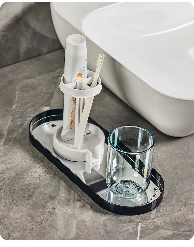 Hygienic Toothbrush Organizer with Protective Lid Ventilated Plastic Bathroom Cup Holder Multifunctional Countertop Storage