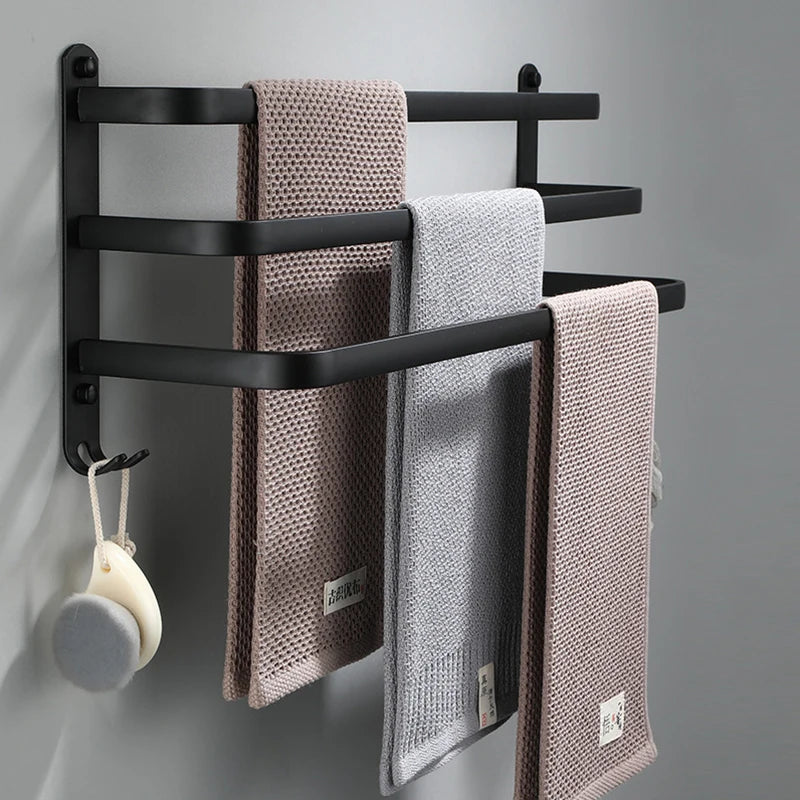 SHBSHAIMY Space Aluminum Towel Hanger Wall Mounted Towel Rack Bathroom Fashion White Towel Bar Rail Matte White Towel Holder