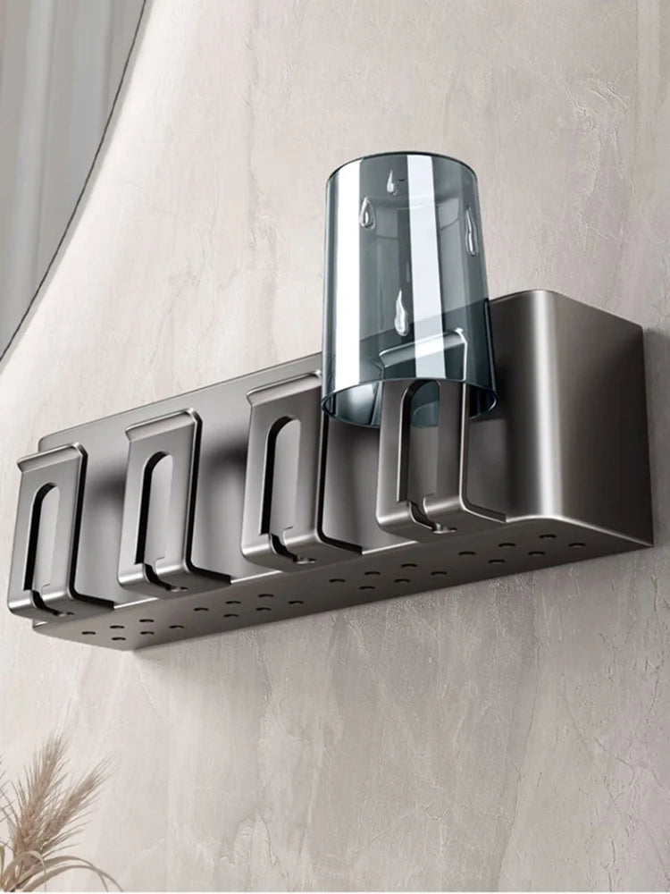 Multi-Function Toothbrush Cup Holder Punch-Free Toothpaste Holder Wall-Mounted Bathroom Storage Box Mouthwash Cup Holder