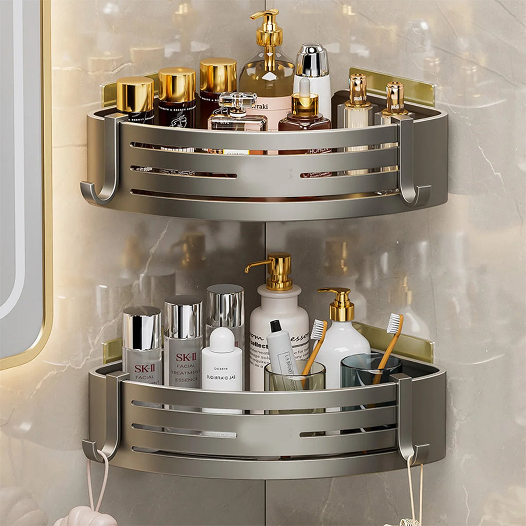 1-2PCS Shower Corner Shelf with Hook Towel Bar No Drill Space Aluminum Shower Storage Rack Bathroom Organizer