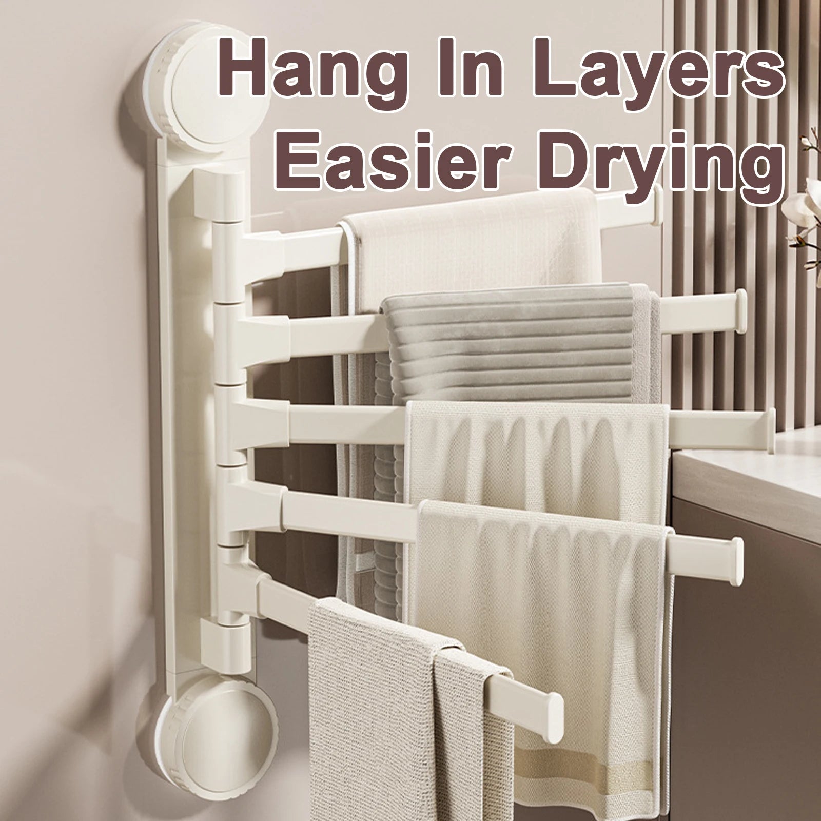 Suction Cup Towel Rack Rotatable Towel Holder Aluminum 2/3/4/5-Bar Towel Hanger Kitchen Bathroom Hanging Wall Mounted
