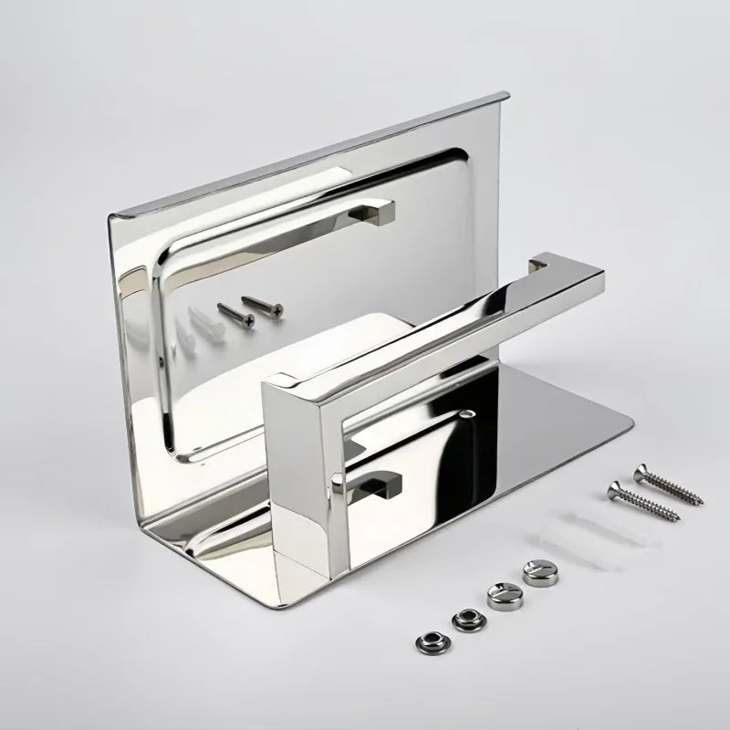 Stainless Steel Toilet Paper Holder Wall Mount with Shelf Tissue Paper Roll Holder Drilling Design Bathroom Storage Organizer