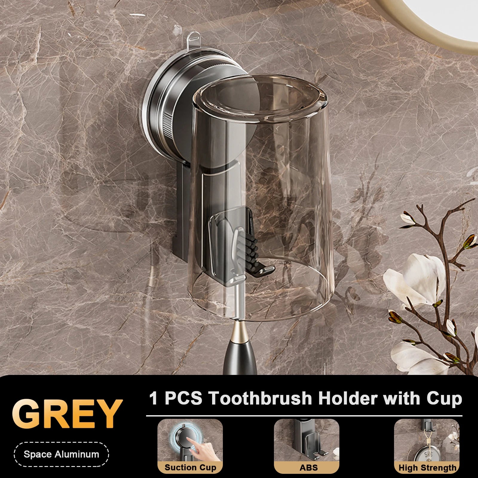Suction Cup Toothbrush Holder With Squeezer Perforation-free Bathroom Shelf Mouthwash Cup Toothbrush Holder