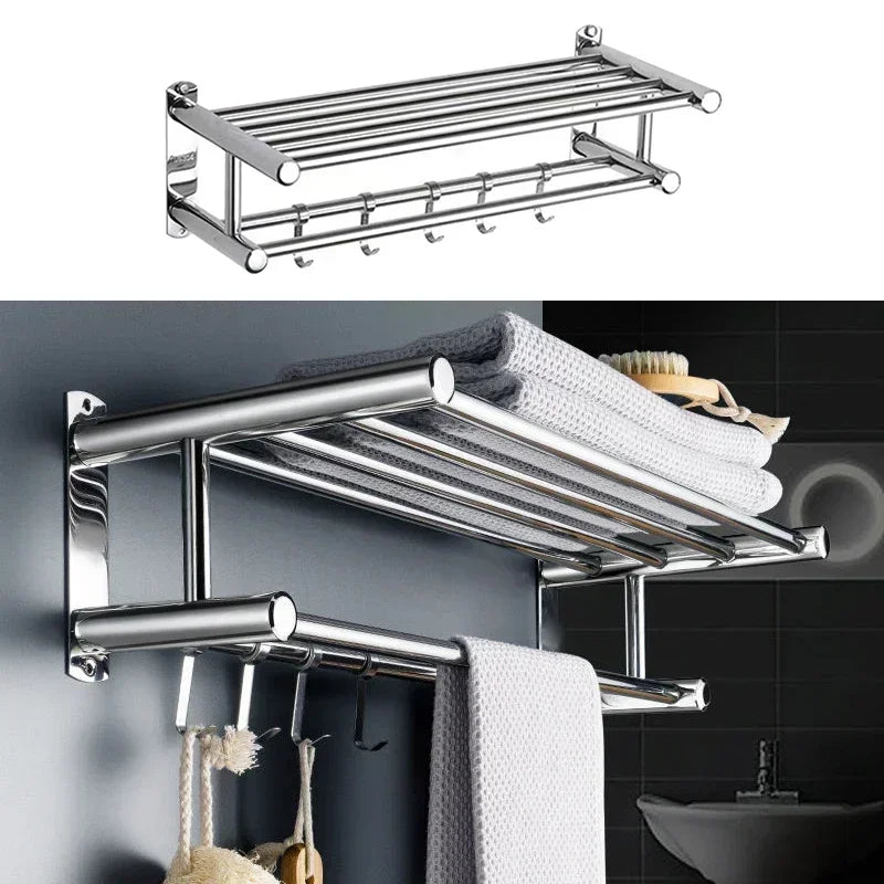 Stainless Steel Bath Towel Rack Perforation-free Hotel Hotel Bathroom Rack Towel Rack Towel Bar Bathroom Shelves